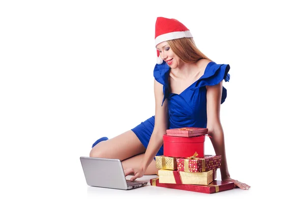 Mujer joven en el concepto de compras de Navidad — Foto de Stock