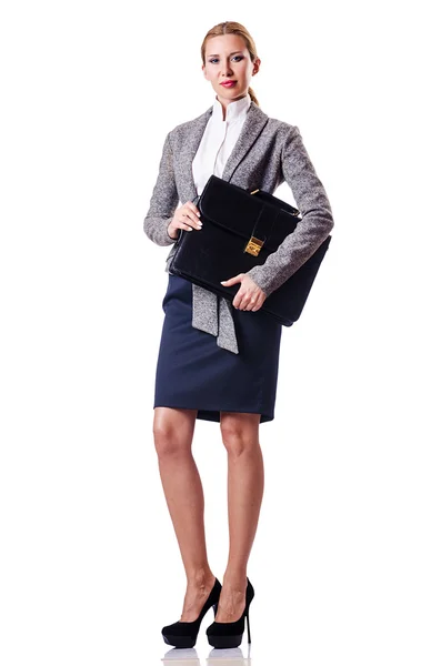 Businesswoman with briefcase on white — Stock Photo, Image