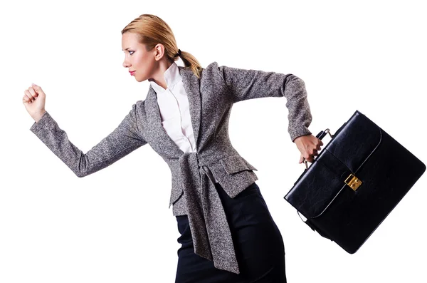 Mujer de negocios con maletín en blanco — Foto de Stock