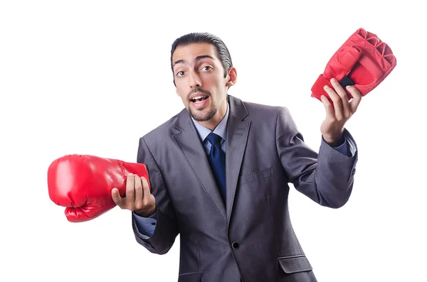 Lustiger Geschäftsmann mit Boxhandschuhen — Stockfoto