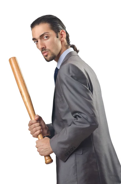 Enojado hombre de negocios con bate en blanco — Foto de Stock
