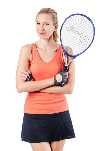 Mujer jugando tenis en blanco — Foto de Stock