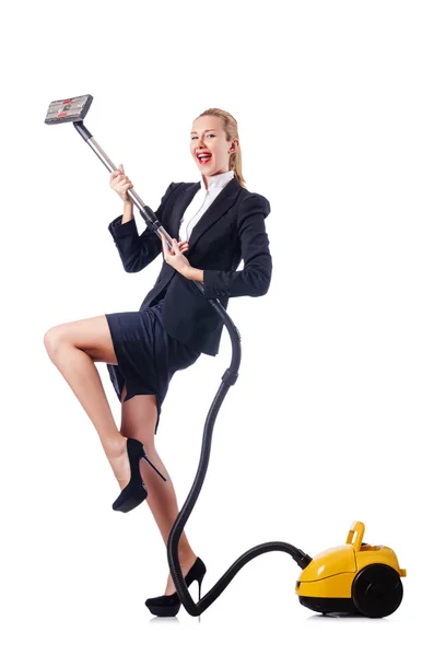 Woman cleaning with vacuum cleaner — Stock Photo, Image
