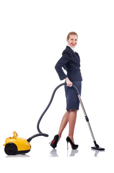 Mulher limpeza com aspirador de pó — Fotografia de Stock
