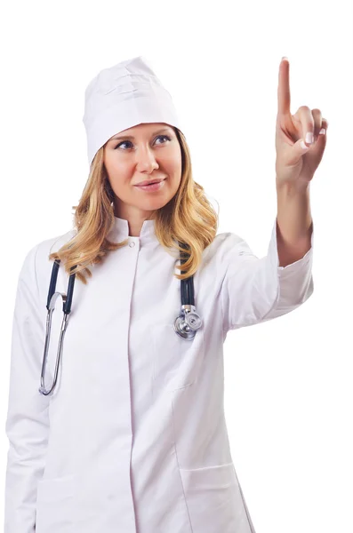 Médico mulher atraente isolado em branco — Fotografia de Stock