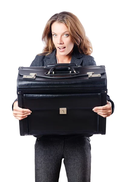 Mujer de negocios con maleta en blanco — Foto de Stock