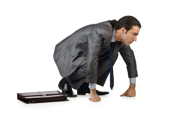 Man with briefcase on white — Stock Photo, Image