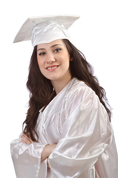 Feliz graduado sobre fondo blanco — Foto de Stock