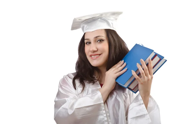 Feliz graduado sobre fondo blanco — Stok fotoğraf