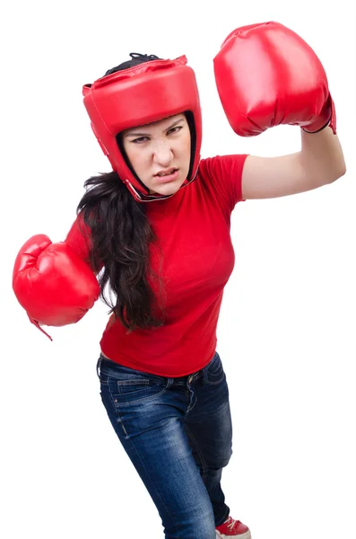 Žena boxer na bílém pozadí — Stock fotografie