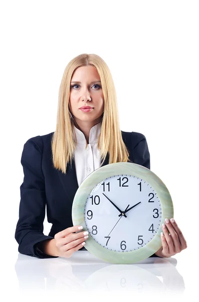 Businesswoman with clock isolated on white — Stock Photo, Image