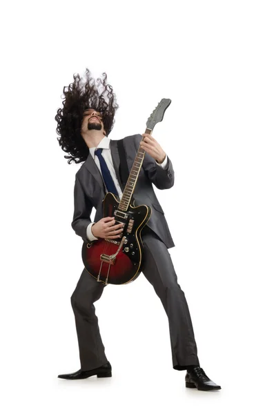 Guitarrista en traje de negocios en blanco — Foto de Stock