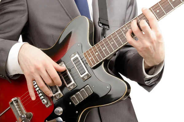 Young guitar player isolated on white — Stock Photo, Image