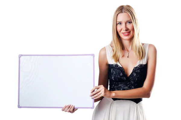 Blank board and attractive woman — Stock Photo, Image