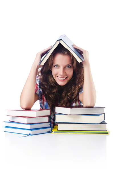Student with lots of books on white Royalty Free Stock Images