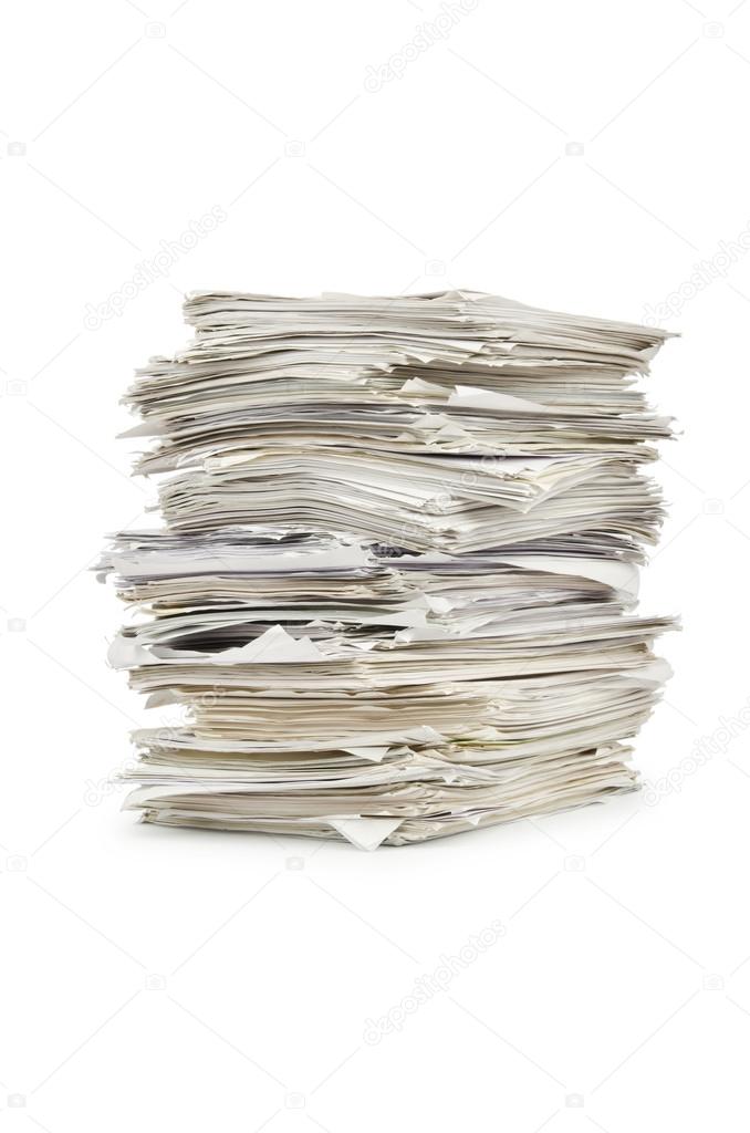 Pile of papers on white