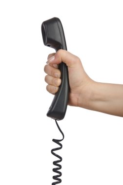 el ile üzerine beyaz izole telefon