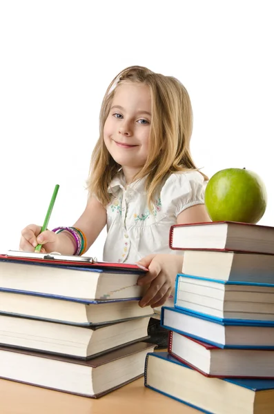 Κοριτσάκι με βιβλία σε λευκό — Φωτογραφία Αρχείου