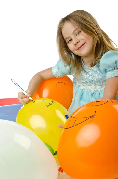 Dziewczynka z balonów na biały — Zdjęcie stockowe