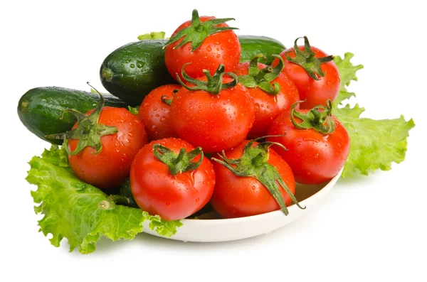 Cucumbers and tomatoes ready for salad — Zdjęcie stockowe