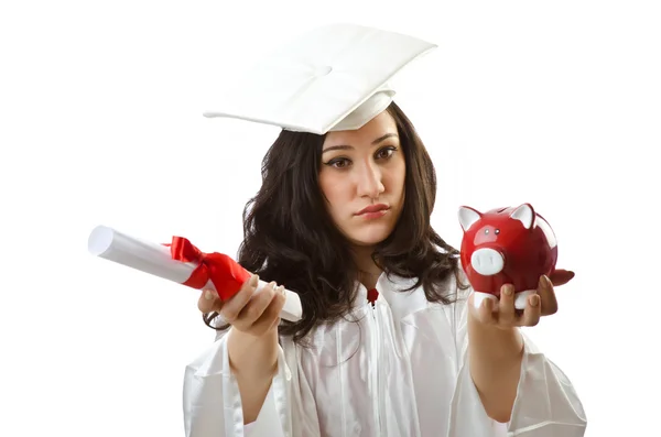 Expensive education concept with student and piggy bank — Stock Photo, Image