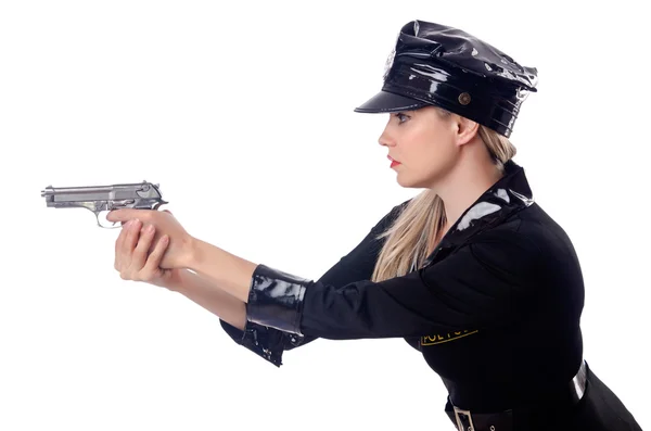 여자 경찰 흰색 절연 — 스톡 사진