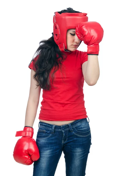 Kobieta bokser na białym tle — Zdjęcie stockowe