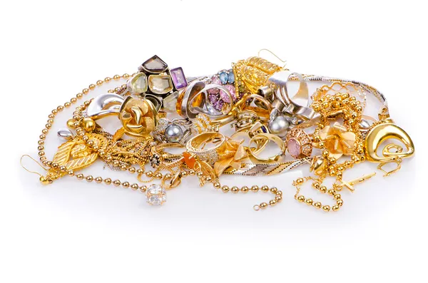 Große Sammlung von Goldschmuck — Stockfoto