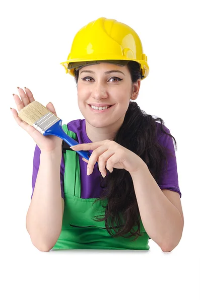 Mujer pintor aislado en el blanco — Foto de Stock