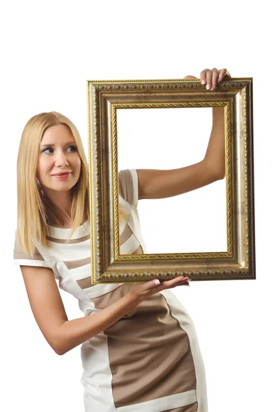 Picture frame and attractive woman — Stock Photo, Image