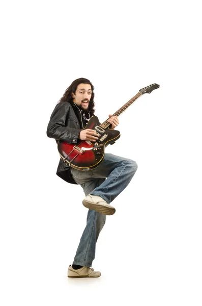 Joven tocando la guitarra en blanco — Foto de Stock