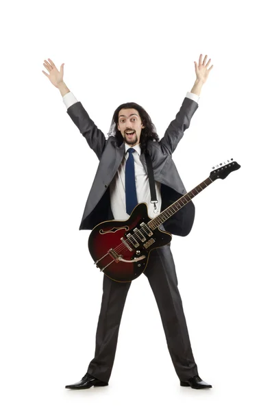 Guitarrista en traje de negocios en blanco Imagen De Stock