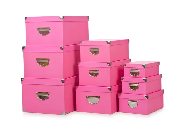Rosa Geschenkboxen isoliert auf weiß — Stockfoto
