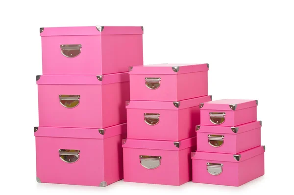 Roze giftboxes geïsoleerd op wit — Stockfoto