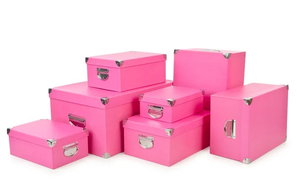 Roze giftboxes geïsoleerd op wit — Stockfoto