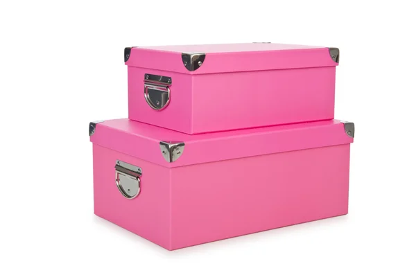 Рожеві подарункові коробки ізольовані на білому — стокове фото