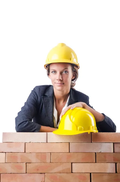 Mujer constructora en blanco — Foto de Stock