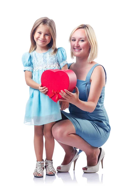 Feliz mamá y su hija en blanco — Foto de Stock