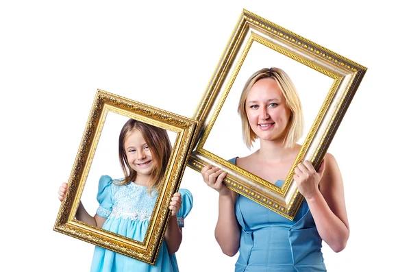 Felice mamma e figlia su bianco — Foto Stock