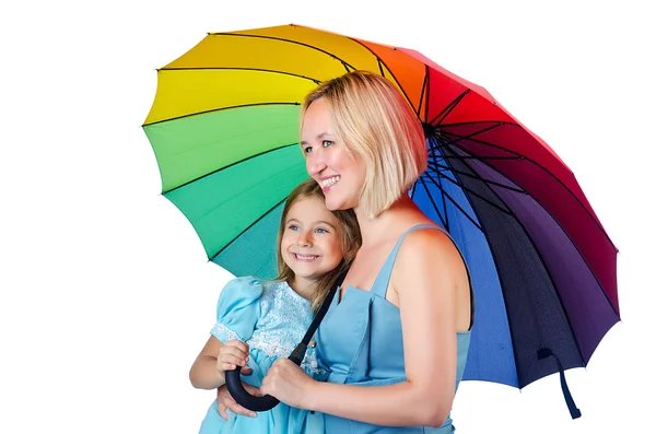 Happy mom and daughter on white — Stock Photo, Image