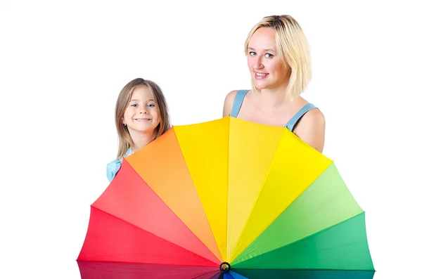 Happy mom and daughter on white — Stock Photo, Image