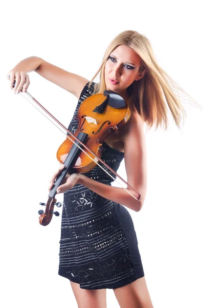 Mujer joven tocando el violín en blanco —  Fotos de Stock