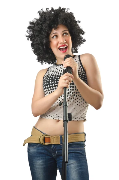 Woman with afro haircut on white — Stock Photo, Image