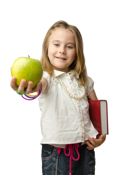 Liten flicka med äpple — Stockfoto