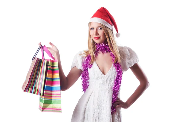 Jeune femme dans le concept de shopping de Noël — Photo