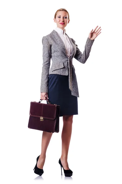 Mujer de negocios con maletín en blanco — Foto de Stock