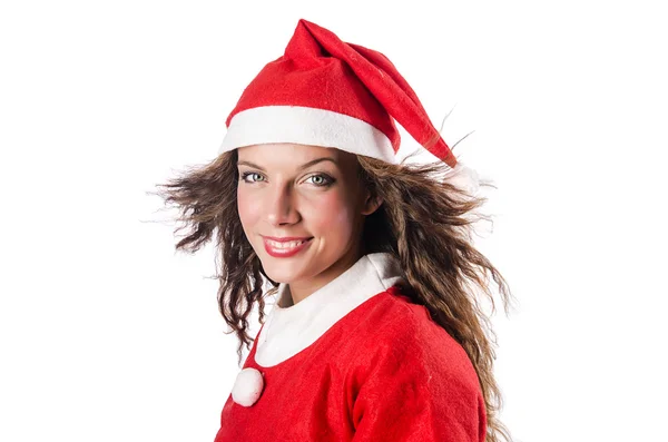 Woman santa claus on white — Stock Photo, Image