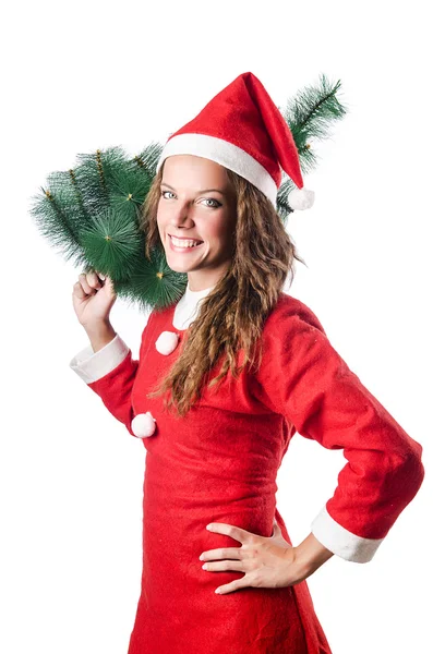 Femme Père Noël claus sur blanc — Photo