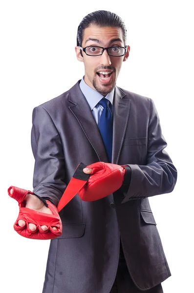 Homme d'affaires drôle avec des gants de boxe — Photo