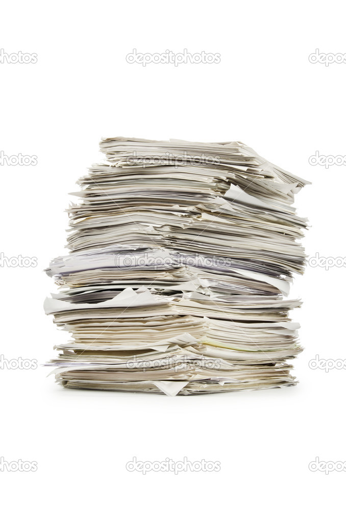 Pile of papers on white